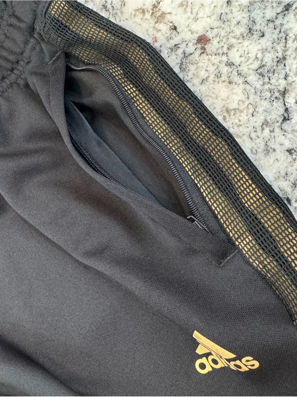 Adidas Black Gold 3 Stripe Track Pants Medium Ankle Zip